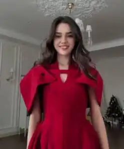 Alternative view of فستان أحمر ميدي بقصة كلاسيكية وياقة أنيقة