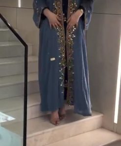 جلابية كحلي مع عباية مطرزة فاخرة