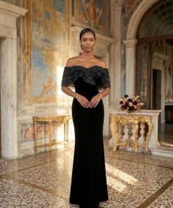 فستان سهرة أسود أوف شولدر