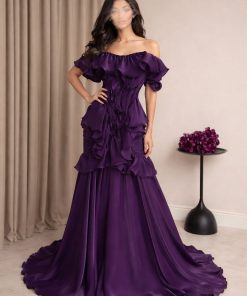 فستان سهرة بنفسجي فاخر أوف شولدر