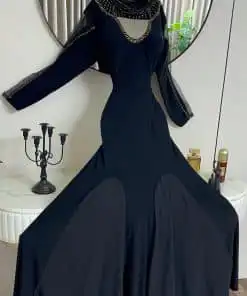 فستان سهرة أسود وأكمام شفافه