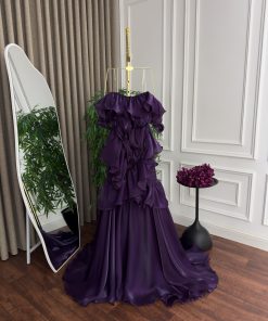 Alternative view of فستان سهرة بنفسجي فاخر أوف شولدر