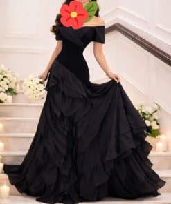 فستان سهرة أسود فاخر أوف شولدر