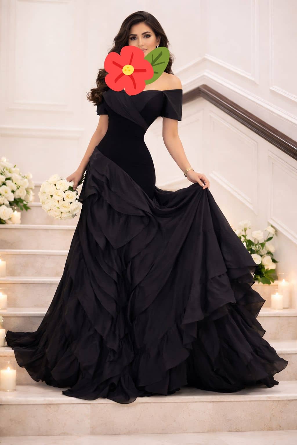 فستان سهرة أسود فاخر أوف شولدر