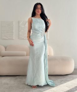 فستان سهرة سماوي كتف واحد