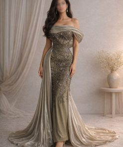 فستان سهرة زيتي فاخر