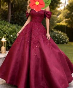 فستان سهرةعنابي ملكي منفوش