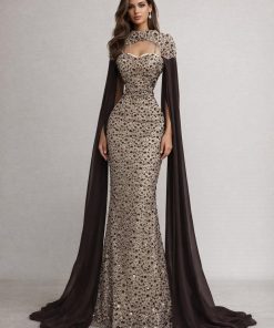 فستان سهرة فاخر مع كيب شيفون أنيق