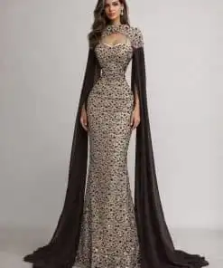 فستان سهرة فاخر مع كيب شيفون أنيق