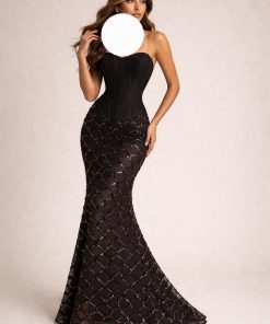 فستان سهرة بني فاخر كورسيه مع تنورة