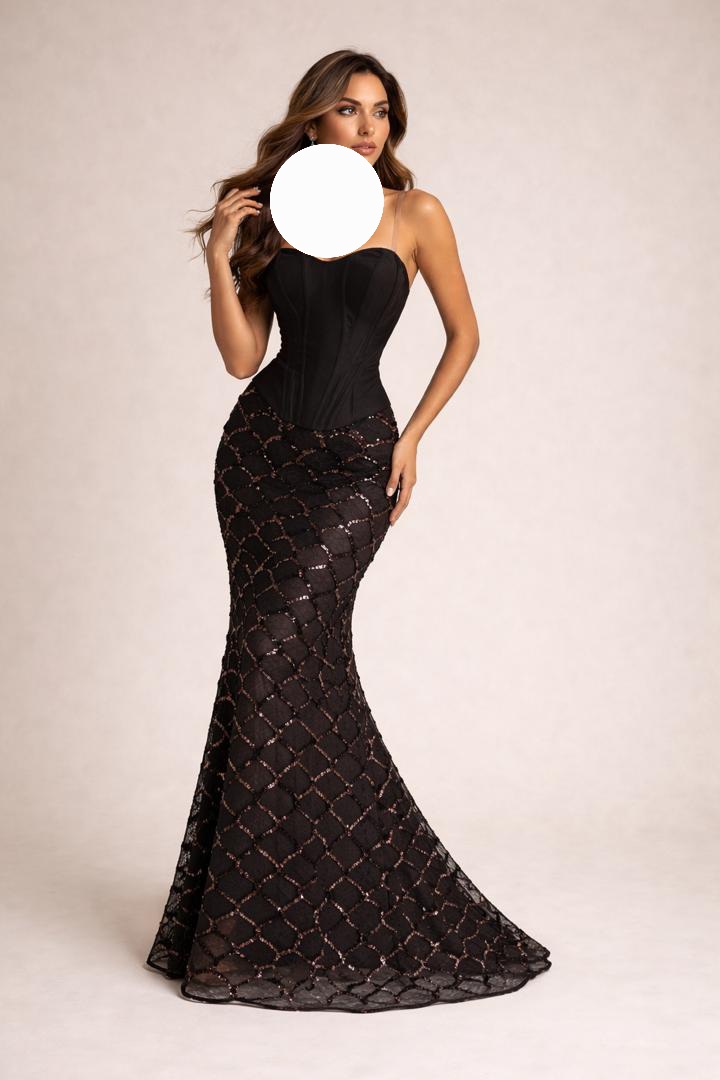 فستان سهرة بني فاخر كورسيه مع تنورة