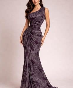 فستان سهرة أنيق كتف واحد بنقشة ورود