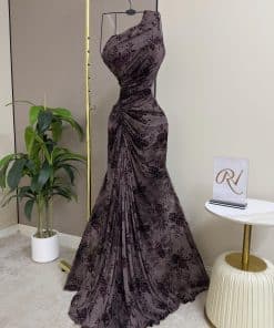 Alternative view of فستان سهرة أنيق كتف واحد بنقشة ورود