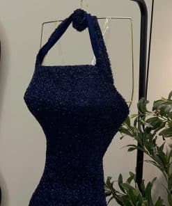 Alternative view of فستان سهرة طويل كحلي داكن لامع