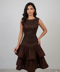 فستان سهرةقصير بني شوكولاتة فاخر