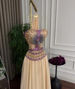 Alternative view of فستان سهرة شامبين مطرز بوشاح شيفون فاخر