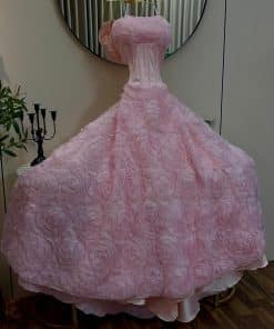 Alternative view of فستان أميرة وردي فخم منفوشة بتطريز ورود ثلاثي الأبعاد