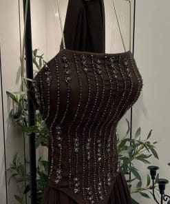 Alternative view of فستان سهرة طويل بدرجتي البني والنبيتي مع شال فاخر