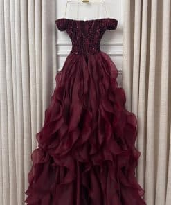 Alternative view of فستان سهرة نبيتي فاخر مطرز بالترتر مع كشكش جانبي