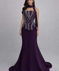فستان سهرة بنفسجي فاخر بتطريز لامع وتصميم أنيق بقصة ميرميد