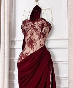 Alternative view of فستان سهرة نبيتي فاخر بتصميم دانتيل مع شال طويل