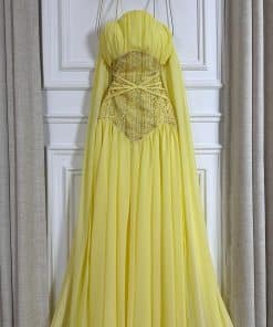 Alternative view of فستان سهرة أصفر فاخر بقصة انسيابية وتطريز لامع