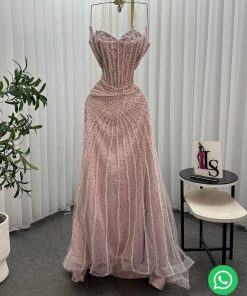 Alternative view of فستان سهره مغطى بتل مطرز