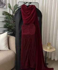 Alternative view of فستان سهرة نبيتي فاخر بوشاح طويل وتطريز لامع