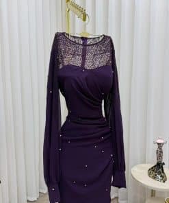 Alternative view of فستان سهرة بنفسجي فاخر بكاب طويل وأكمام واسعة