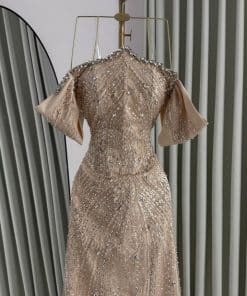 Alternative view of فستان سهرة شامبين مطرز بالكريستال بأكمام أنيقة