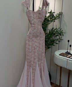 Alternative view of فستان سهرة وردي فاتح فاخر مطرز بالخرز وقصة ميرميد