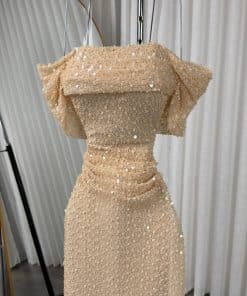 Alternative view of فستان سهرة شامبين فاخر أوف شولدر بتطريز لامع