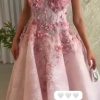 فستان سهرة وردي فاخر