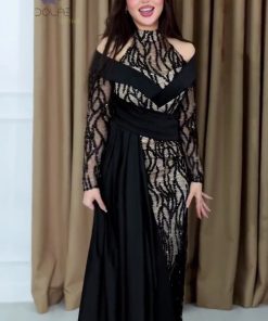 فستان سهرة أسود فاخر اكمام طويلة