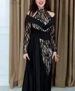فستان سهرة أسود فاخر اكمام طويلة