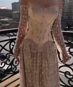 فستان سهرةأكمام شفافة أنيقة