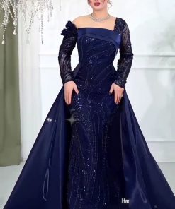 فستان سهرة كحلي فخم بتطريز لامع | فساتين حفلات ومناسبات في السعودية