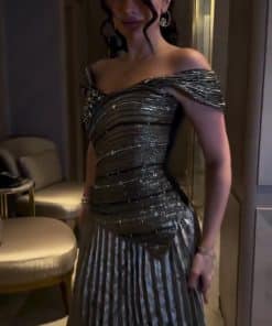 Alternative view of فستان سهرة زيتي غامق بتفاصيل كريستال فاخرة