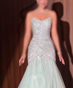 فستان سهرة أخضر نعناعي بتطريز لامع وتنورة تول أنيقة