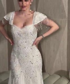 فستان سهرة أوف وايت مرصع فاخر | فساتين مناسبات راقية في السعودية