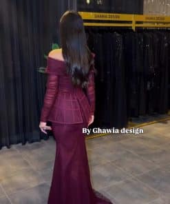 Alternative view of فستان سهرة فاخر دانتيل بتصميم أوف شولدر عصري