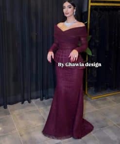 فستان سهرة فاخر دانتيل بتصميم أوف شولدر عصري