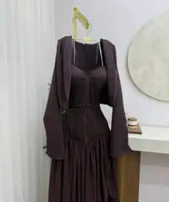 Alternative view of فستان سهرة بني بطبقات متعددة مع كورسيه ناعم