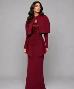فستان سهرة عنابي أنيق مع كاب