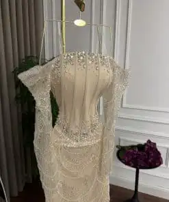 Alternative view of فستان سهرة طويل بيج فاخر مطرز بالكريستال