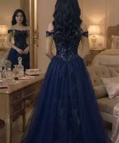 Alternative view of فستان سهرة كحلي فاخر بتطريز ذهبي وشراشيب ملكية
