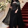 فستان سهرة أسود فاخر من متجر روزيتا بتوب مطرز وكاب شيفون