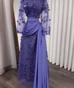 Alternative view of فستان سهرة موف فاتح طويل أكمام شفافة