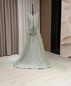 Alternative view of فستان سهرة بدون أكمام بتطريز لؤلؤي وتنورة ساتان