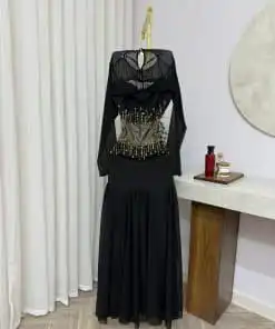 Alternative view of فستان سهرة أسود فاخر بأكمام شفافة